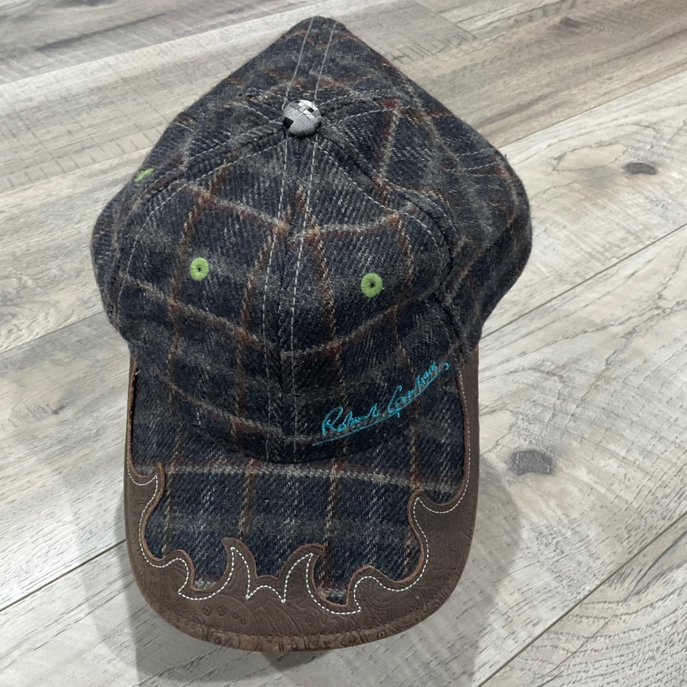 Robert Graham Mens Wool Silk Plaid Baseball Cap Western Tooled Leather Brim
